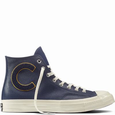 Converse Chuck Taylor All Star '70 Wool Wordmark High Tops Womens - Navy/Yellow Shoes (791HBDIM)